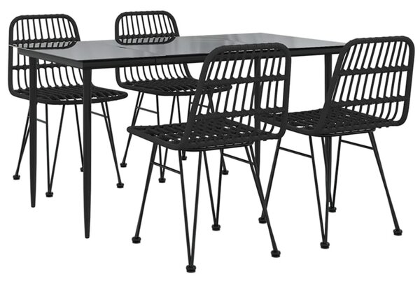 5 részes fekete polyrattan kerti étkezőgarnitúra