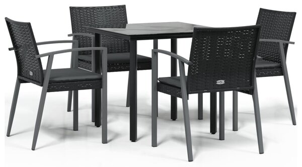 5 részes polyrattan és acél kerti étkezőgarnitúra párnával