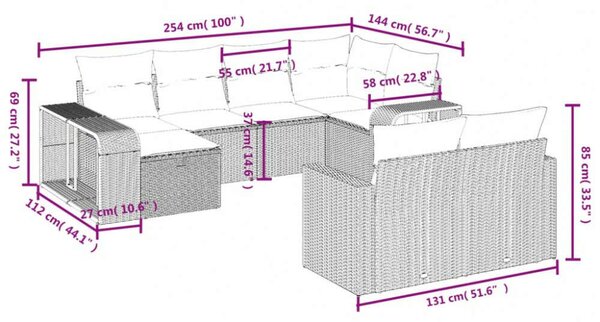 VidaXL Polyrattan Kerti Ülőgarnitúra - 10 részes - Fekete