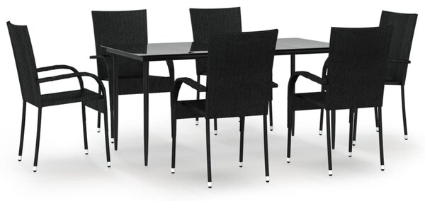 7 részes fekete polyrattan kerti étkezőgarnitúra