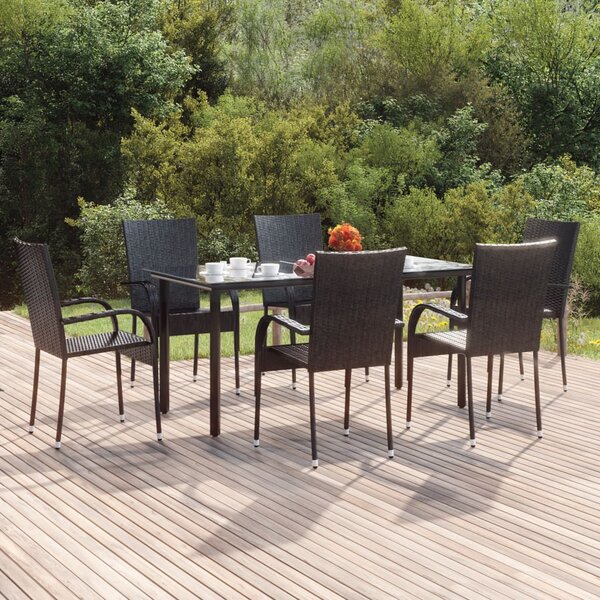 7 részes fekete polyrattan kerti étkezőgarnitúra
