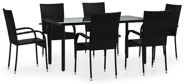 7 részes fekete polyrattan kerti étkezőgarnitúra