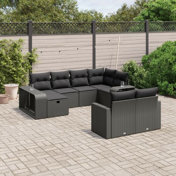 VidaXL Polyrattan Kerti Ülőgarnitúra - 10 részes - Fekete