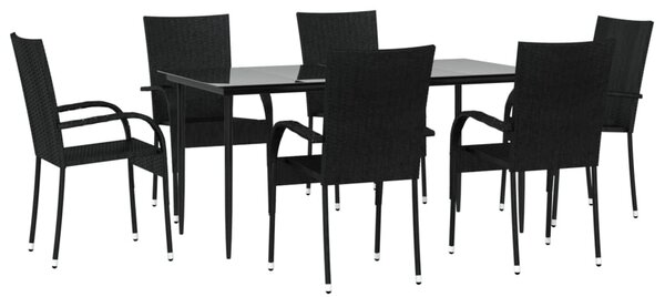 7 részes fekete polyrattan kerti étkezőgarnitúra