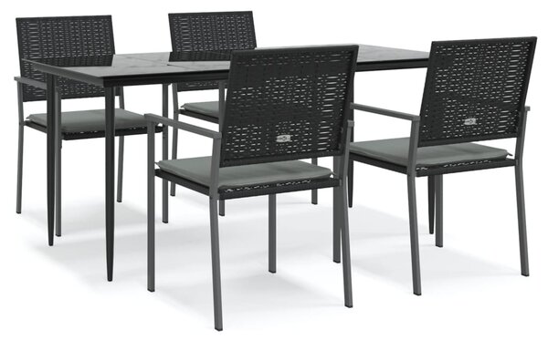 5 részes polyrattan és acél kerti étkezőgarnitúra párnával