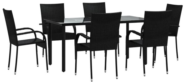 7 részes fekete polyrattan kerti étkezőgarnitúra