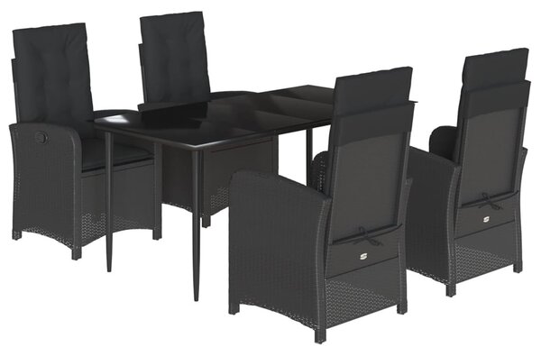 5 részes fekete polyrattan kerti étkezőgarnitúra párnákkal