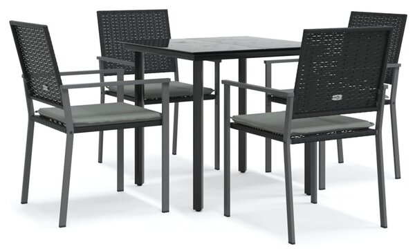 5 részes polyrattan és acél kerti étkezőgarnitúra párnával