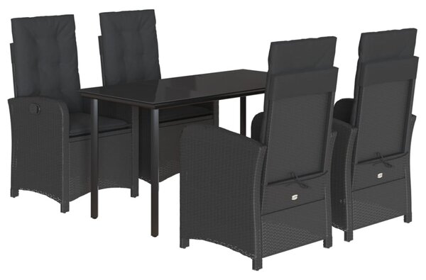 5 részes fekete polyrattan kerti étkezőgarnitúra párnákkal