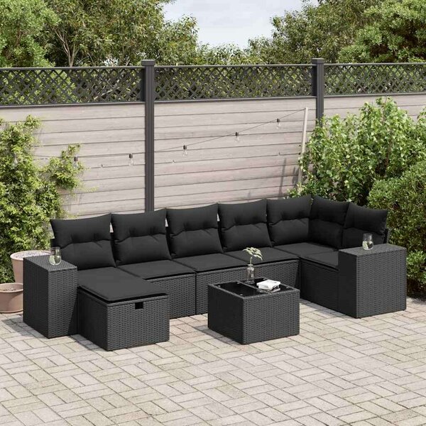VidaXL Polyrattan Kerti Ülőgarnitúra - 8 részes - Fekete
