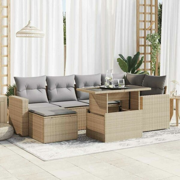 VidaXL Polyrattan Kerti Ülőgarnitúra - 7 részes - Bézs