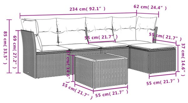 VidaXL Polyrattan Kerti Ülőgarnitúra - 6 részes - Szürke