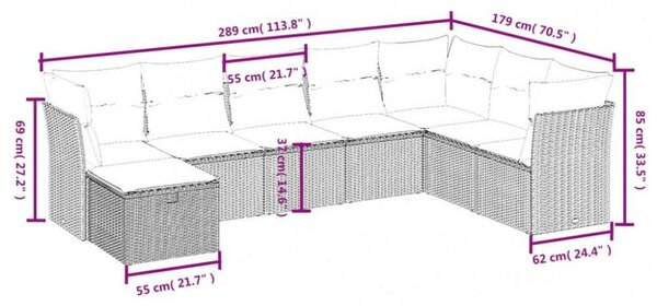 VidaXL Polyrattan Kerti Ülőgarnitúra - 8 részes - Fekete