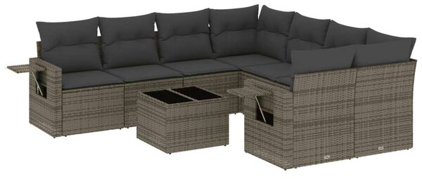 VidaXL Polyrattan Kerti Ülőgarnitúra - 9 részes - Szürke
