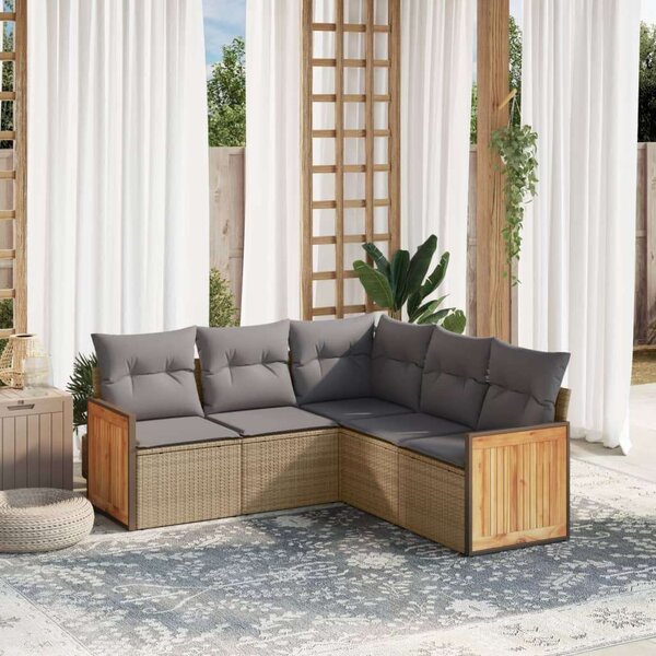 VidaXL Polyrattan Kerti Ülőgarnitúra - 5 részes - Bézs