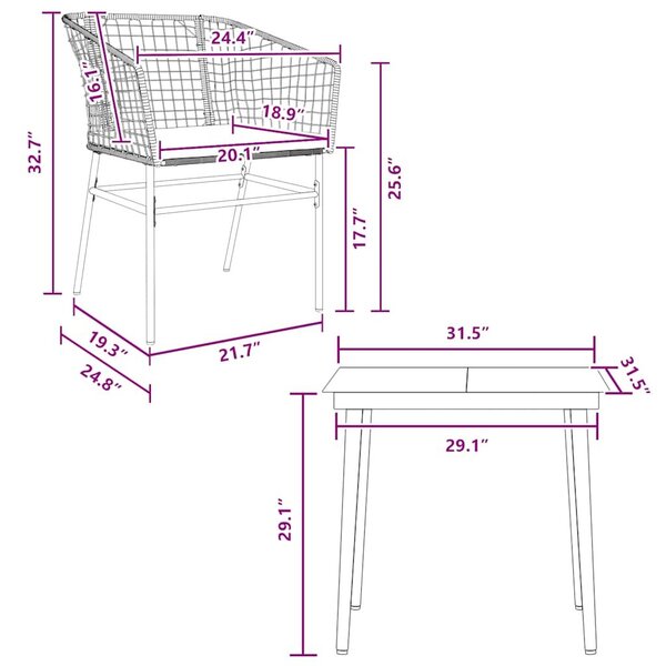 VidaXL 3 részes fekete polyrattan üveg kerti étkezőgarnitúra párnákkal