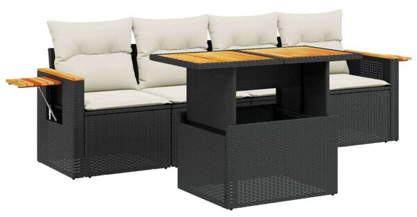 VidaXL 5 részes fekete polyrattan kerti kanapészett párnákkal
