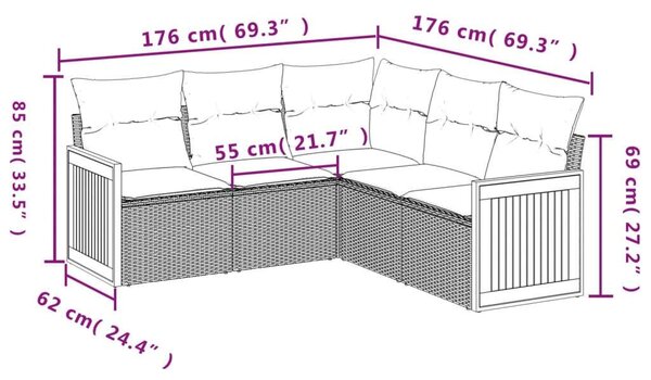 VidaXL Polyrattan Kerti Ülőgarnitúra - 5 részes - Bézs
