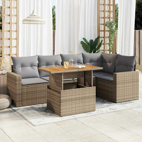 VidaXL Polyrattan Kerti Ülőgarnitúra - 6 részes - Bézs