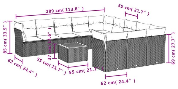 VidaXL Polyrattan Kerti Ülőgarnitúra - 12 részes - Szürke