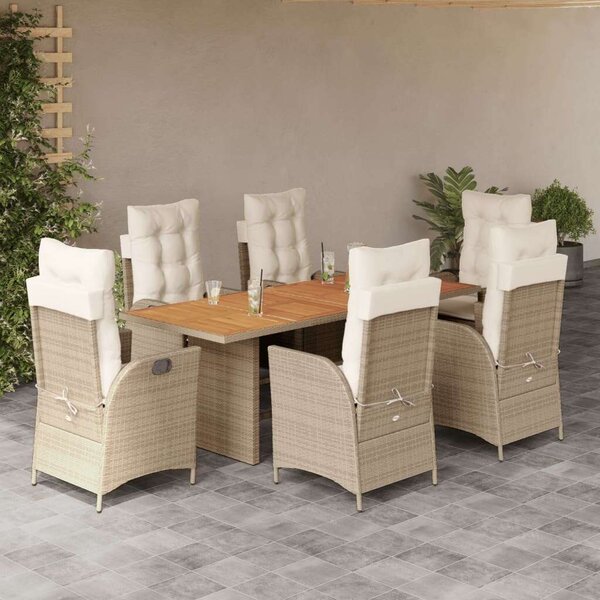 VidaXL Polyrattan Kerti Étkezőgarnitúra - 7 részes, Bézs