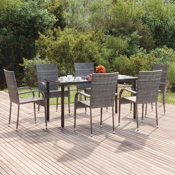 7 részes szürke polyrattan kerti étkezőgarnitúra
