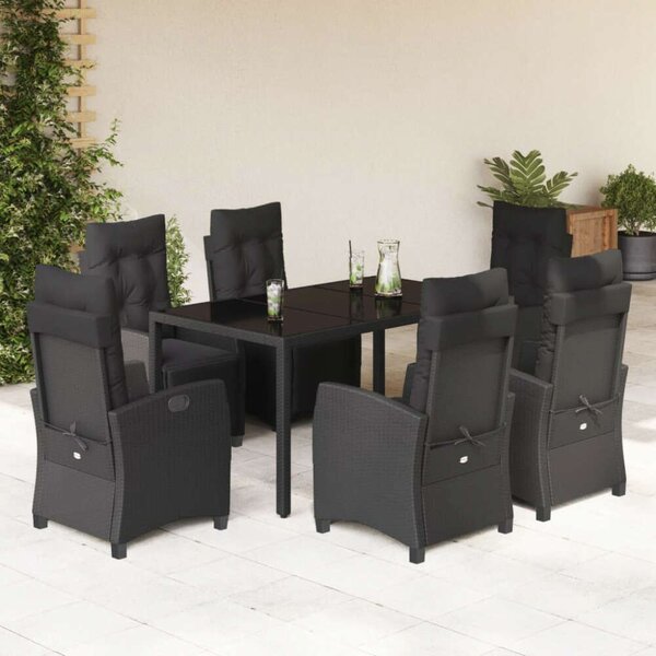 VidaXL Polyrattan Kerti Étkezőgarnitúra - 7 részes - Fekete