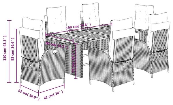 VidaXL Polyrattan Kerti Étkezőgarnitúra - 7 részes, Bézs