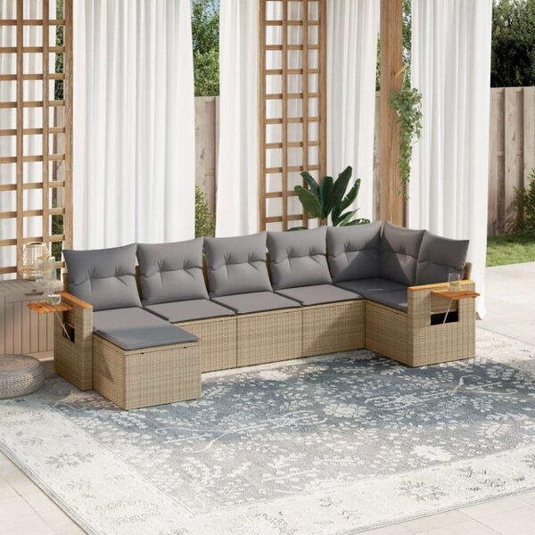 VidaXL Polyrattan Kerti Ülőgarnitúra - 7 részes, Bézs