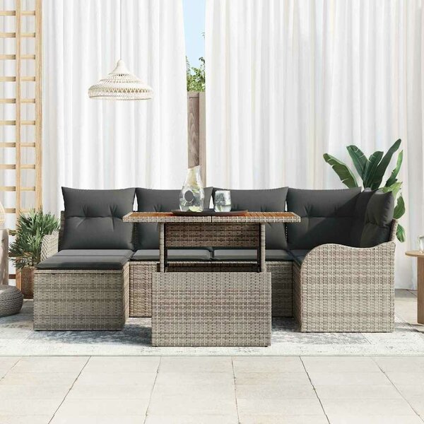 VidaXL Kerti Kanapé Szett tárolóval 7 pcs Szürke Poli rattan