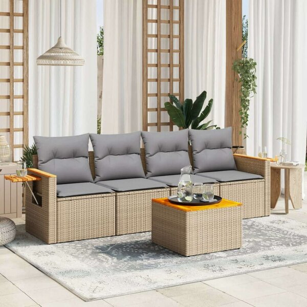 VidaXL Polyrattan Kerti Ülőgarnitúra - 5 részes - Bézs