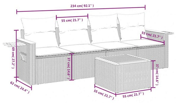 VidaXL Polyrattan Kerti Ülőgarnitúra - 5 részes - Bézs