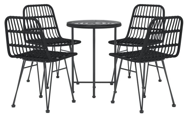 5 részes fekete polyrattan kerti étkezőgarnitúra