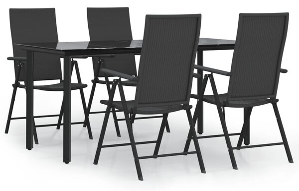5 részes fekete polyrattan kerti étkezőgarnitúra