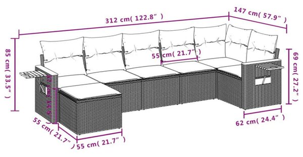 VidaXL Polyrattan Kerti Ülőgarnitúra - 7 részes, Bézs