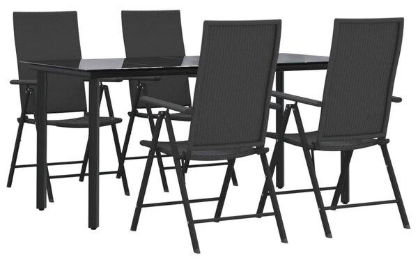 5 részes fekete polyrattan kerti étkezőgarnitúra