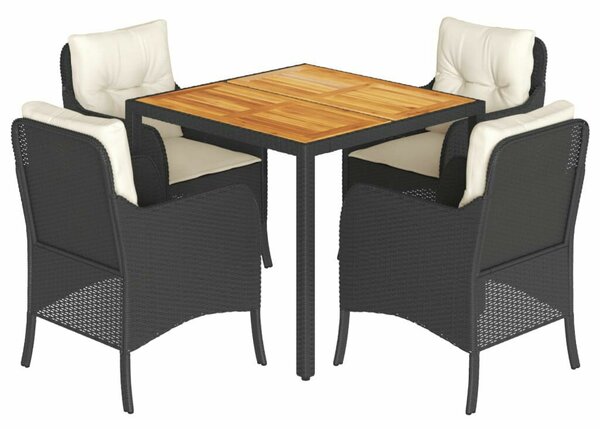 VidaXL 5 részes Kerti Étkezőgarnitúra - Fekete Polyrattan