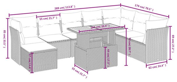 Polyrattan Kerti Ülőgarnitúra - 9 részes - Fekete