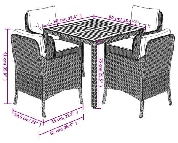 VidaXL 5 részes Kerti Étkezőgarnitúra - Fekete Polyrattan