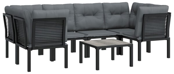 7 részes fekete-szürke polyrattan kerti ülőgarnitúra