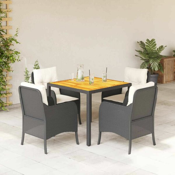 VidaXL 5 részes Kerti Étkezőgarnitúra - Fekete Polyrattan