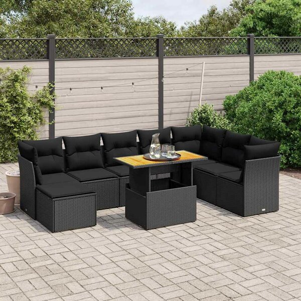 Polyrattan Kerti Ülőgarnitúra - 9 részes - Fekete