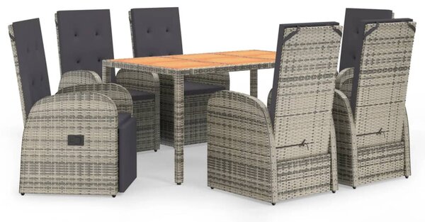 7 részes szürke polyrattan kerti étkezőgarnitúra párnával