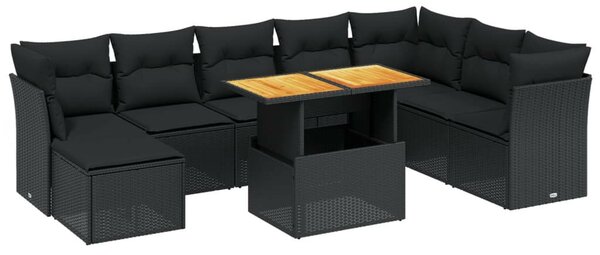 Polyrattan Kerti Ülőgarnitúra - 9 részes - Fekete