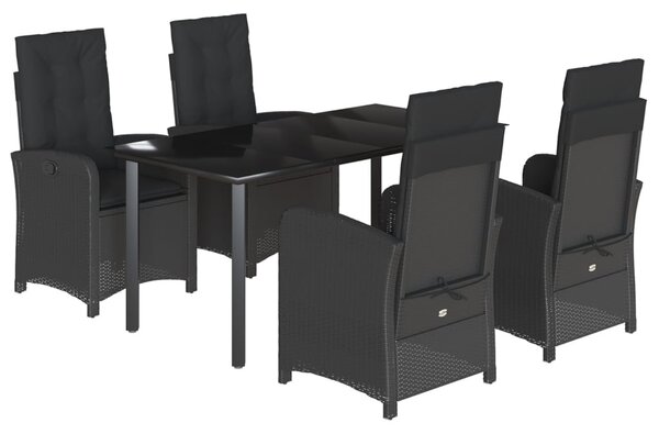 5 részes fekete polyrattan kerti étkezőgarnitúra párnákkal