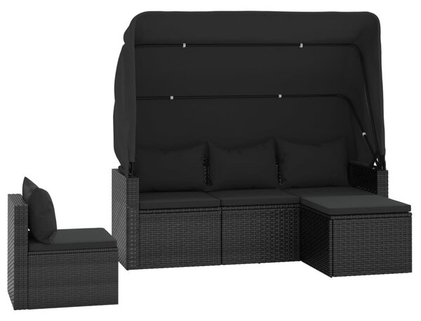 4 részes fekete polyrattan kerti ülőgarnitúra párnákkal