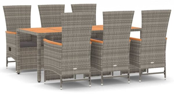 7 részes szürke polyrattan kerti étkezőgarnitúra párnával