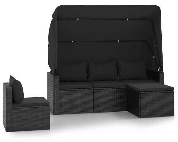 4 részes fekete polyrattan kerti ülőgarnitúra párnákkal