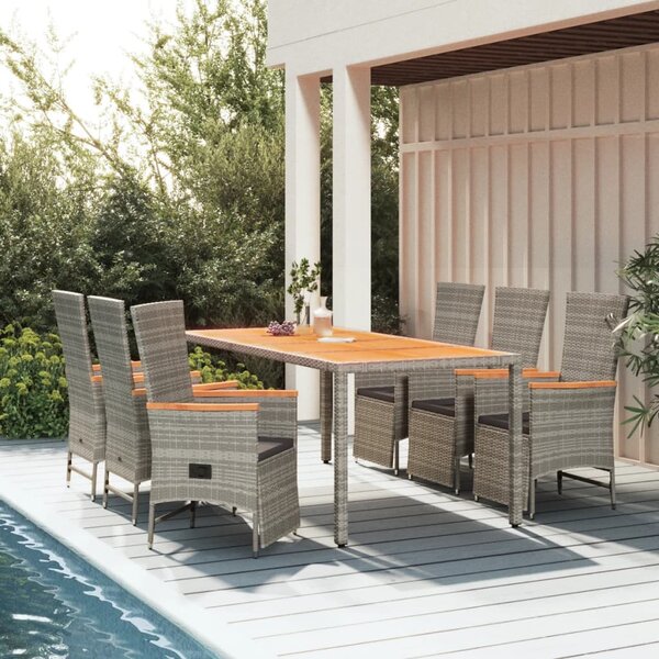 7 részes szürke polyrattan kerti étkezőgarnitúra párnával