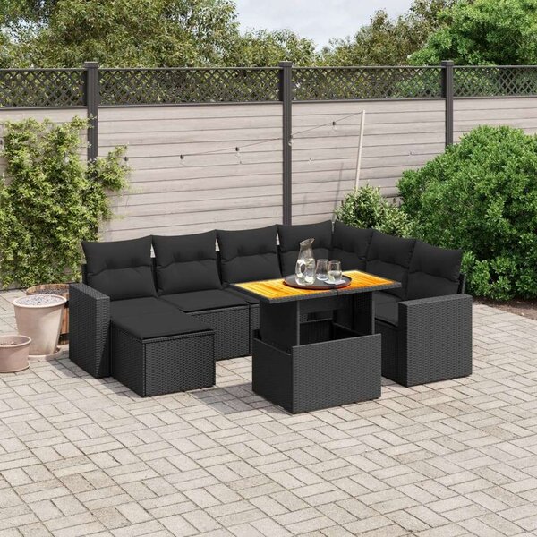 VidaXL Kerti Ülőgarnitúra - 8 részes - Fekete Polyrattan